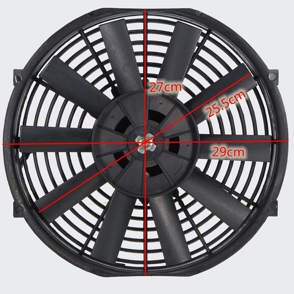 12V 80W 2100RPM Straight Black Blade Electric Oil Cooling Radiator Fan Mounting Kit Universal 12 inch