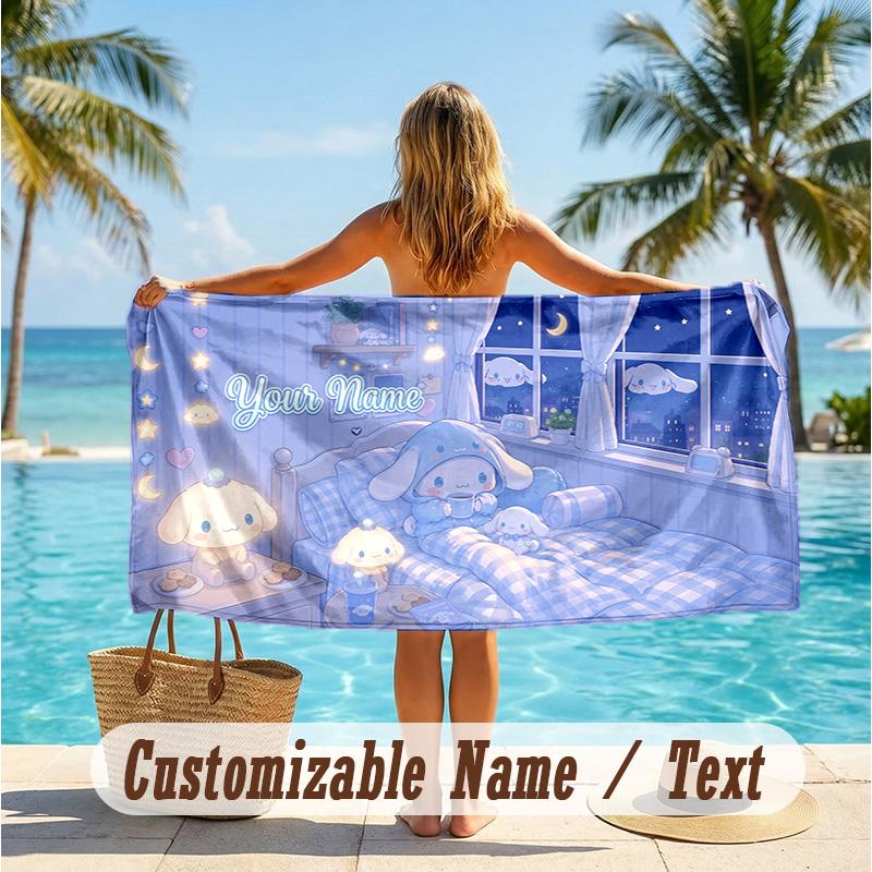 Custom Text Beach Towel, Soft Absorbent Swimming Multi-use TowelCinnamoroll
