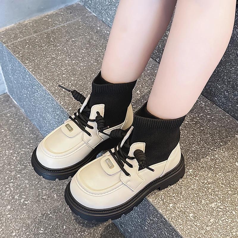 Spring Autumn Kids Boots for Girl Patchwork Fashion Princess Socks Boots Causal Versatile Children Platform Ankle Boots Simple