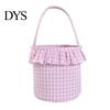 Versatile Household Storage Halloween Basket, Plaid Ruffle Trick or Treat Candy Bucket with Handle Easter Egg Hunt Carriers for Kids, Reusable Gingham
