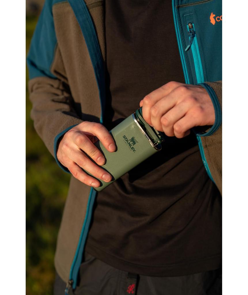 STANLEY Adventure 8 Leakproof Hip Flask with Hinged Insulated Stainless Steel Liquor Toastie Pre-Party Flask, Oz. Connection, No-Loss Cap, Container,