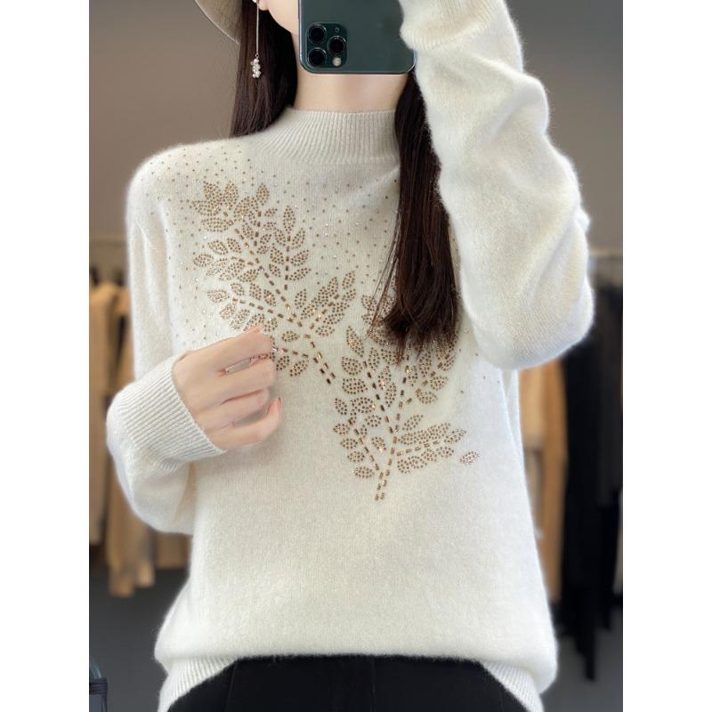 

DAFIFY Женские модные повседневные осенне-зимние свитера с длинным рукавом и полуводолазкой XXL белый