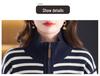 Korean Style Striped Knit Wool Cardigan - Autumn/Winter Zipper Sweater for Women