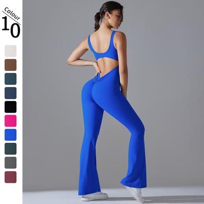 Hose mit weitem Bein, Yoga-Overalls für Damen, einfarbig, Fitness-Bodysuit, Beauty Back, Playsuit, einteiliger Yoga-Strampler