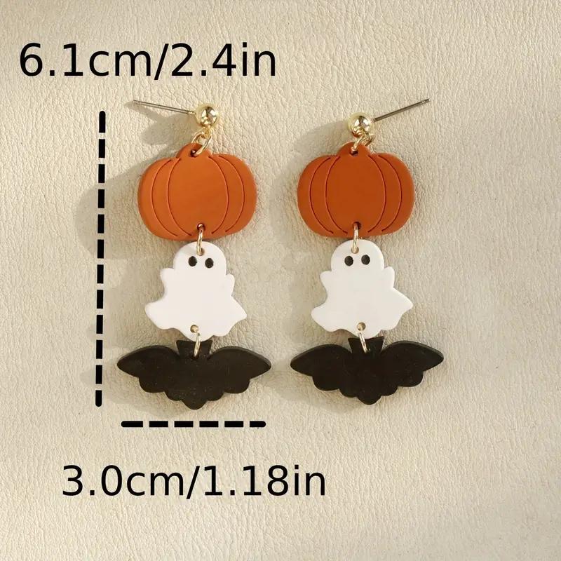 Halloween Ghost Bat Pumpkin Design Long Dangle Earrings for Women Cute Acrylic Trendy Party Jewelry Gifts