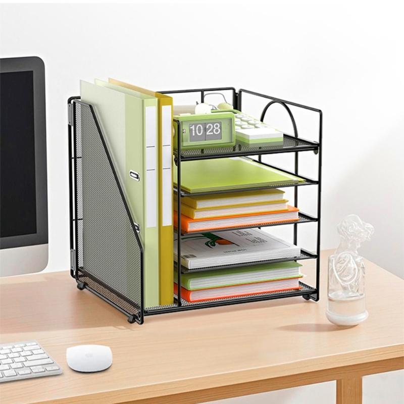 Bureau Papier Bestand Tray Organiser 5-Laags Metalen Bestand Brief Tray Met Boekenrek Ruimtebesparende Document Organiser Voor Kantoor