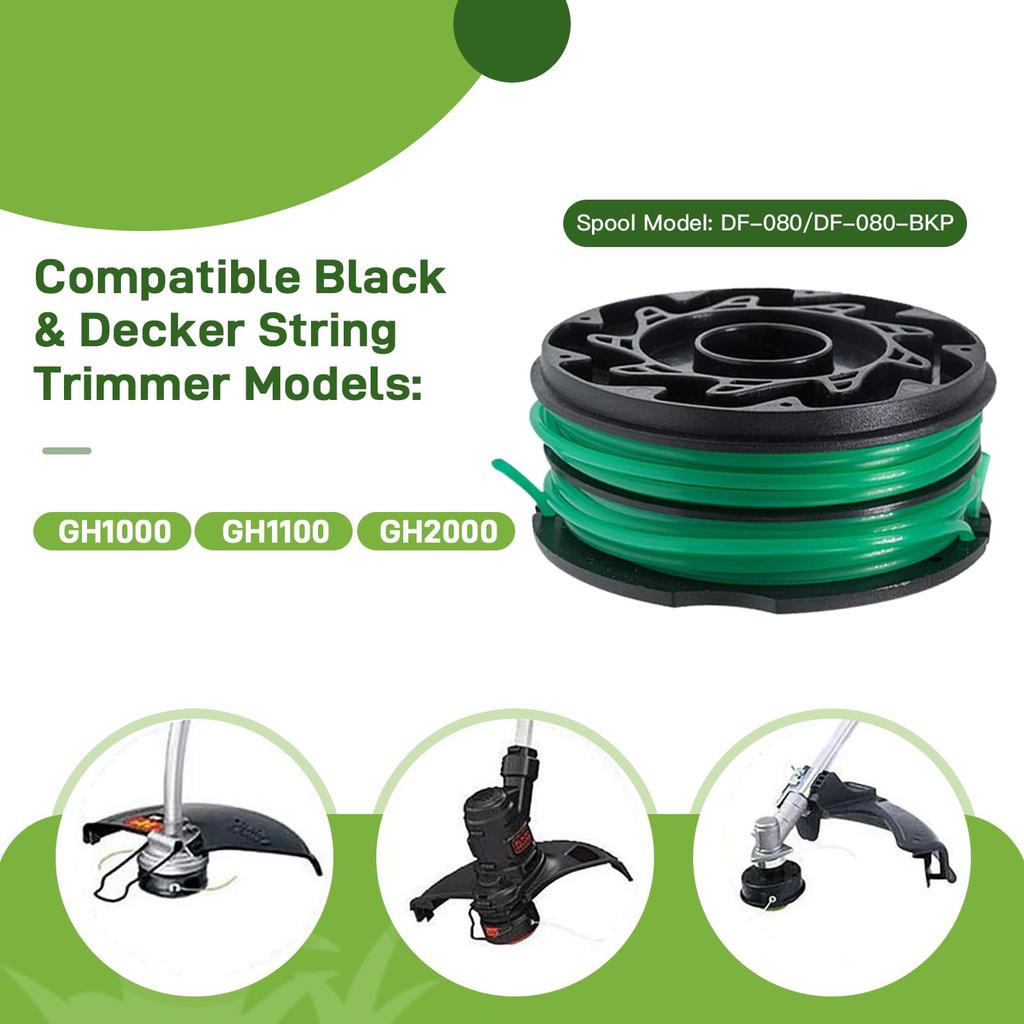 For Black & Decker Lawn Mower 10 DF-080-BKP Nylon Wire Spools + 2 RS0011 Spool Caps