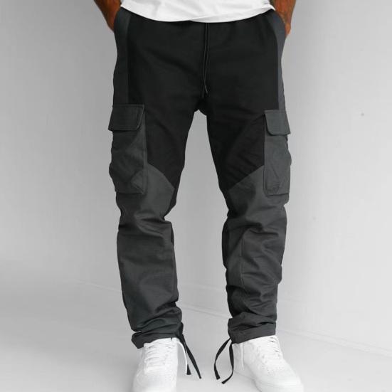 Pantaloni sportivi da uomo Patchwork Elastico in vita Colori larghi abbinati Multi tasche Pantaloni cargo casual a vita media morbidi e traspiranti Pantaloni lunghi da uomo