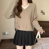 Knitted Sweater Women's Autumn  Winter Versatile Slimming V-neck Long Sleeved Fake Two-piece Drawstring Sweater