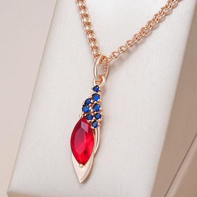 Rose Gold Color Pendant Necklace For Women Fashion Red With Blue Natural Zircon Accessories Daily Fine Jewelry
