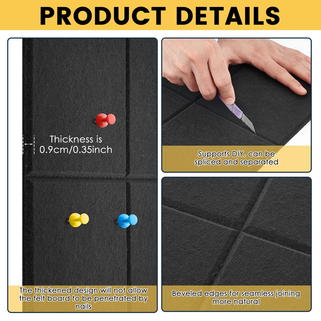 12 Pcs Felt Bulletin Board Cork Board Felt Sound Insulation Panels with 60 Adhesive Stickers and 35 Nails Cork Board Alternative