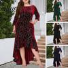 Lady Evening Dress Women Three Quarter Sleeve Irregular Hem Round Neck Plus Size Cocktail Slim Fit High Waist Swallowtail Elegant Maxi Prom