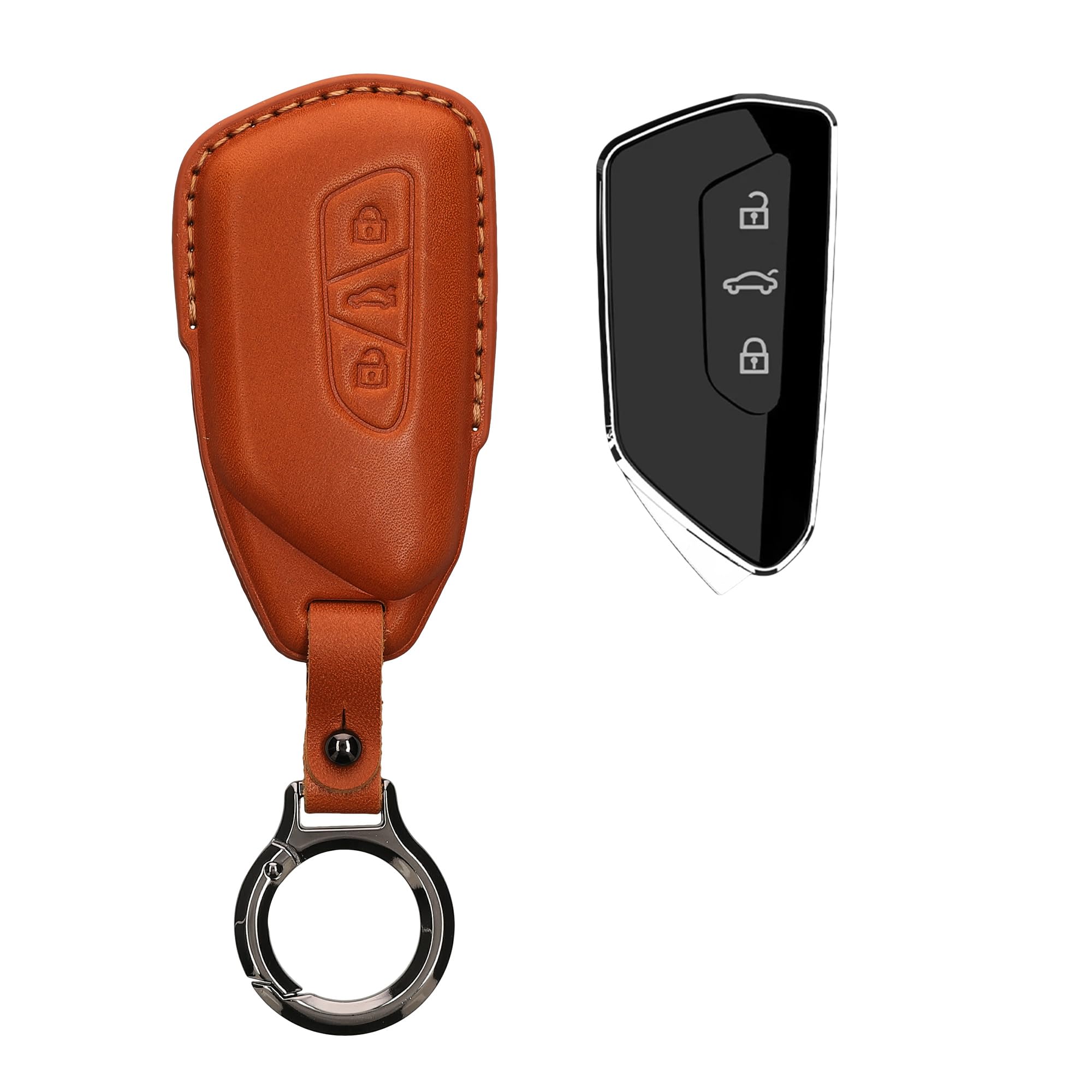 

kwmobile Key Cover for VW Golf 8 3-Button Car Key Case - Smart Key Keychain Key Case Leather Brown, Braun