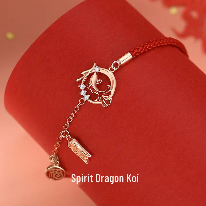 2024 Year of the Dragon Red Koi Bracelet: Women’s Luxury Zodiac Woven Rope with Safety Buckle