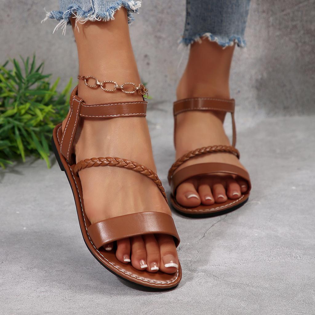 Large Size Non-slip Soft-soled Flat-soled Sandals, New Fashionable and Lightweight Woven Casual Beach Sandals