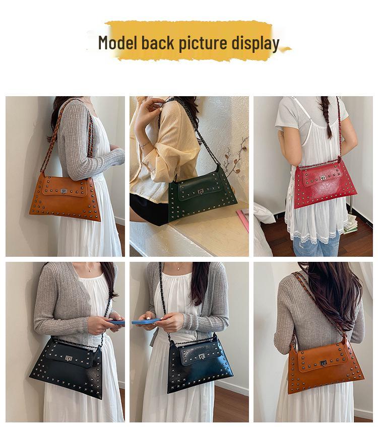 Trendy Vintage Women's Chain Rivet Underarm Crossbody Bag