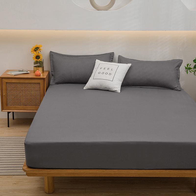 Fitted Sheet Single Piece Solid Color Aloe Vera Cotton Dustproof Bed Cover Mattress Protector Non-Slip Mattress Cover