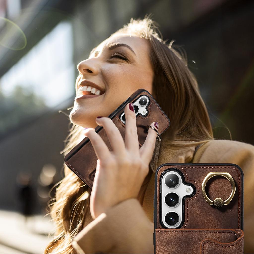 for Samsung Galaxy S24 series.for Samsung Galaxy S24, S24+, S24 Ultra Ring Bracket Card Holder Slots Cover Phone Case