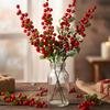 52cm Christmas Red Holly Berries Branch with Green Leaves Fake Berry DIY Garland Xmas Tree Ornaments Festival Party Home Decor