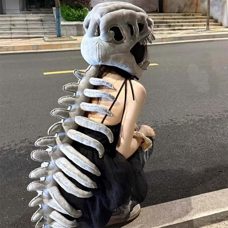 75/115CM Realistic Dinosaur Skeleton Costume Set Funny Headgear Cosply Dress Up Clothing Plush Toys Creative Gifts