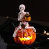 Figurka dyni szkieletu na Halloween, Dekoracyjna latarnia dyniowa z podświetleniem LED, Straszna dekoracja świąteczna na imprezy Halloweenowe i Festiwale Duchów
