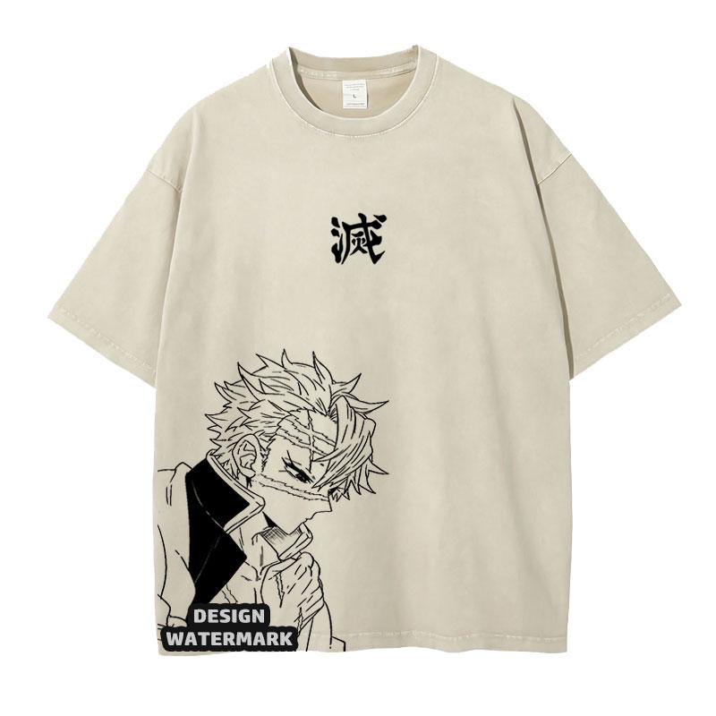 Anime Inosuke Tshirts Oversized Vintage Washed KKimetsu No Yaiba T Shirt Tanjirou Zenitsu Kyoujurou Tops Tees Man Cotton