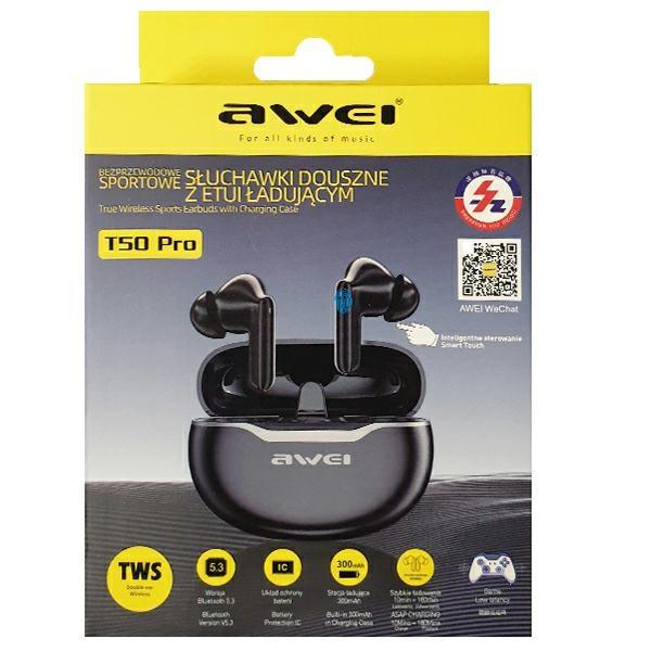 Awei Headphones Bluetooth 5.3 T50 Enc Tws + Docking Station Black/Black