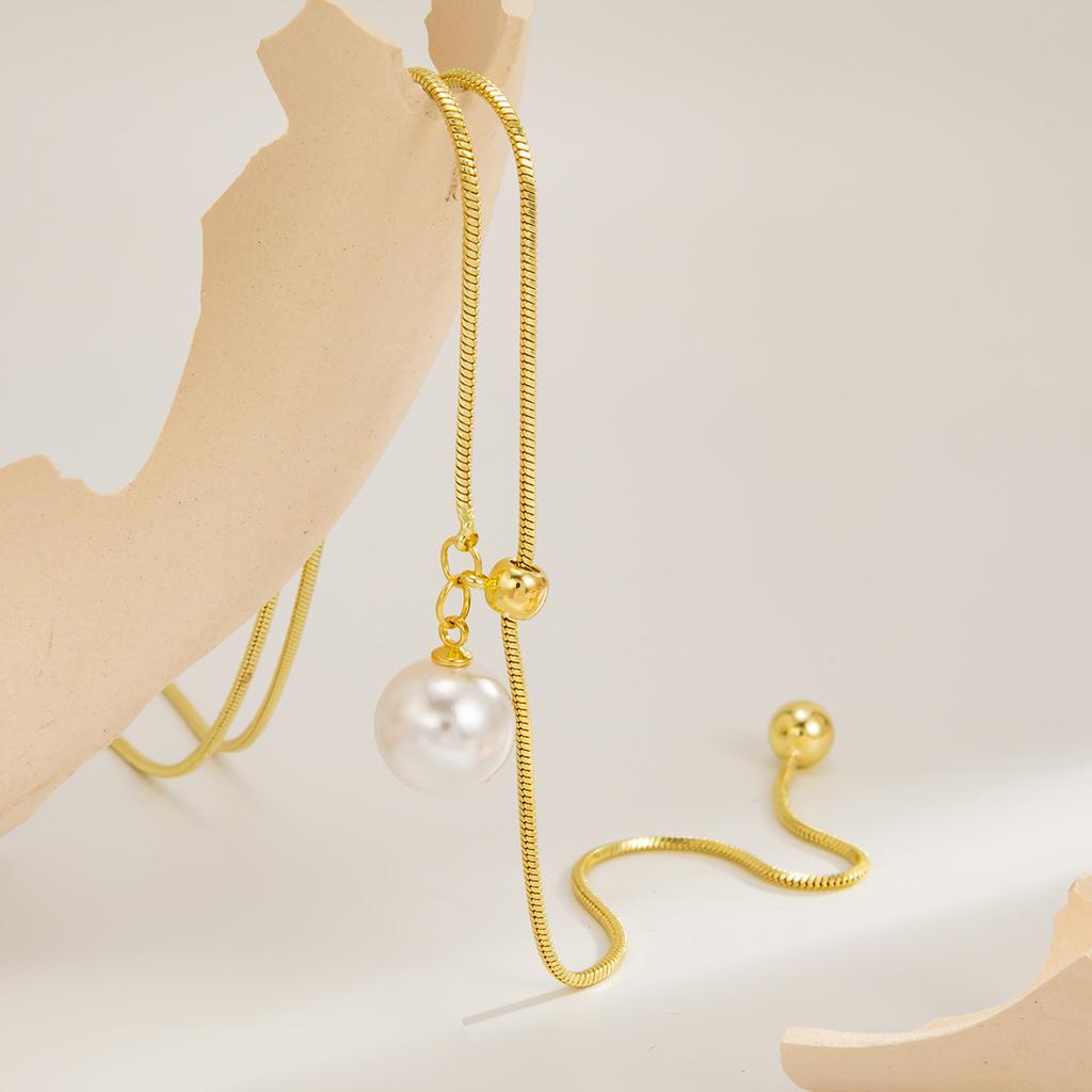 Light Luxury Snake Chain Adjustable Necklace Fashionable Y2K Pearl Heart Pendant Long Neckpiece