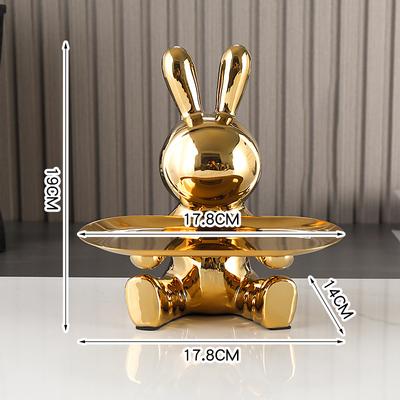 Sculpture Ceramics Colorful Plating Rabbit Storage Box Home Living Room Storage Tray Decorative Statue Bunny Ornament