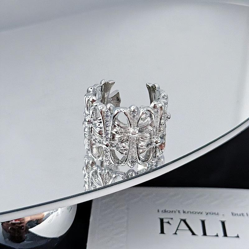 Heavy Industry Cross Iris Vintage Personality Open Ring Fashion Niche Premium Sense Stacked Ring Woman