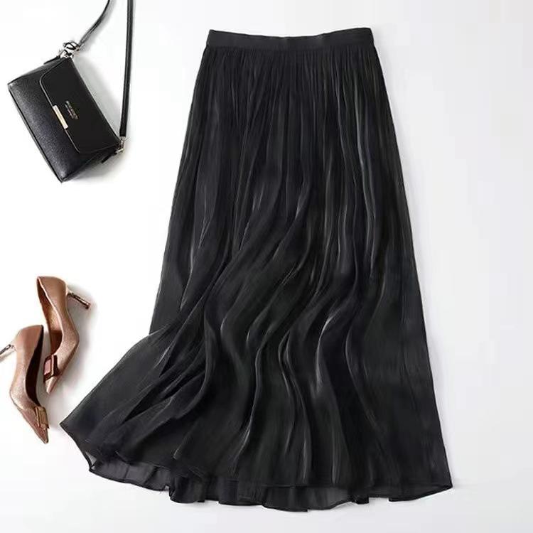 

Elegant Iridescent High-Waisted Midi Tulle Skirt for Women - Pearlescent, Slimming, Summer Style One Size чорний