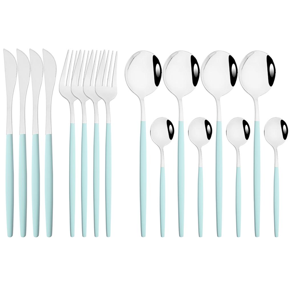 Luxury 16Pcs Black Silver Cutlery Set Knife Fork Tea Spoon Dinnerware Set Stainless Steel Flatware Western Kitchen Tableware Set