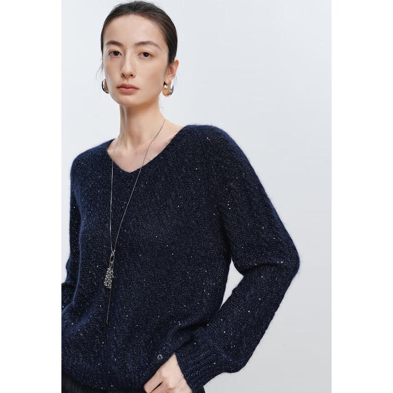 Eifini Women's V-Neck Shimmer Cashmere Blend Pullover Sweater