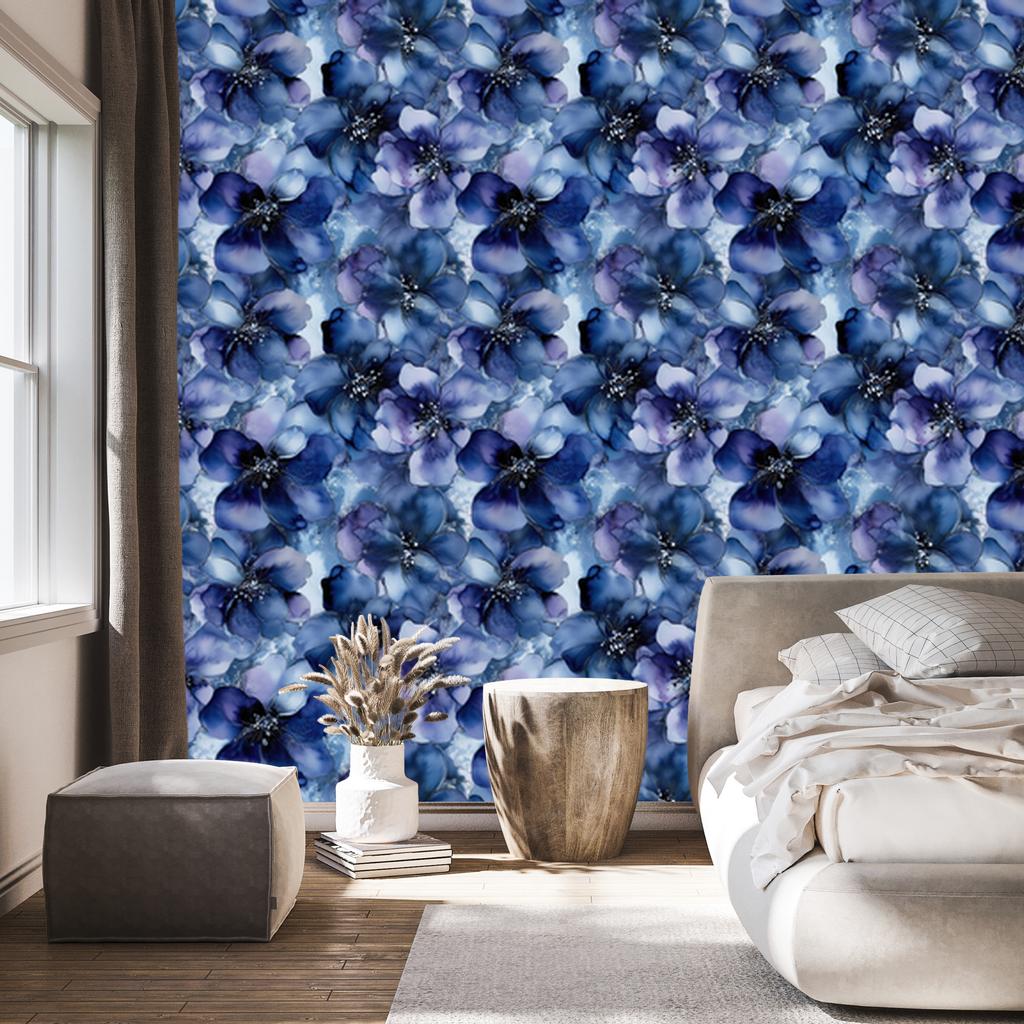 Blue and Navy Blue Wallpaper Ink, Soft Forms 50x1000