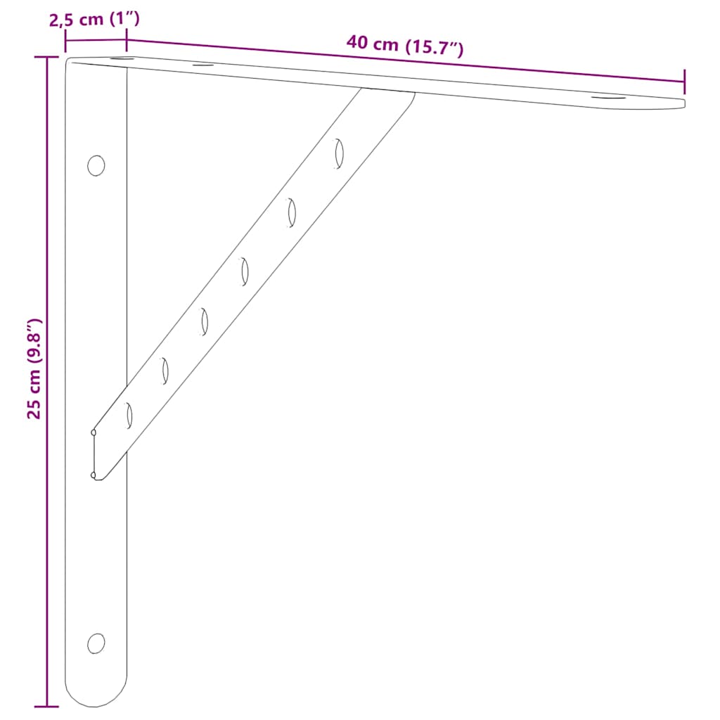 Shelf Brackets 4 pcs 40 x 2.5 x 25 cm Black Stainless Steel