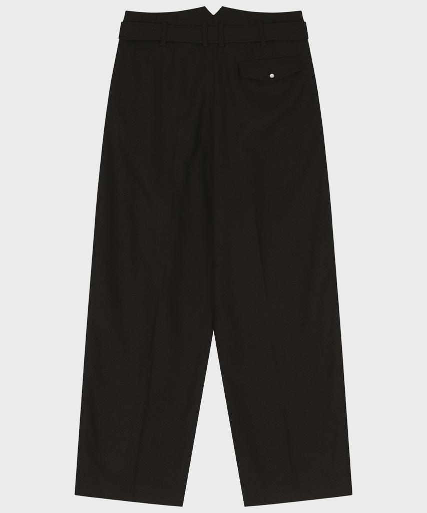 NOIRER Wool Jacquard Belted Two-Tuck Wide Slacks (Brown)