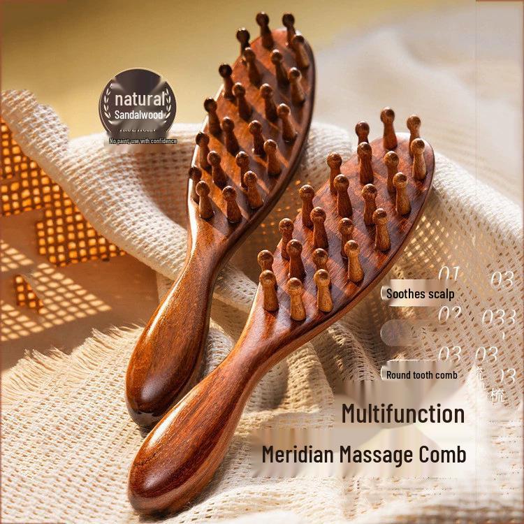 Golden Sandalwood Multi-Functional Massage Comb for Hair & Scalp Meridian Therapy 