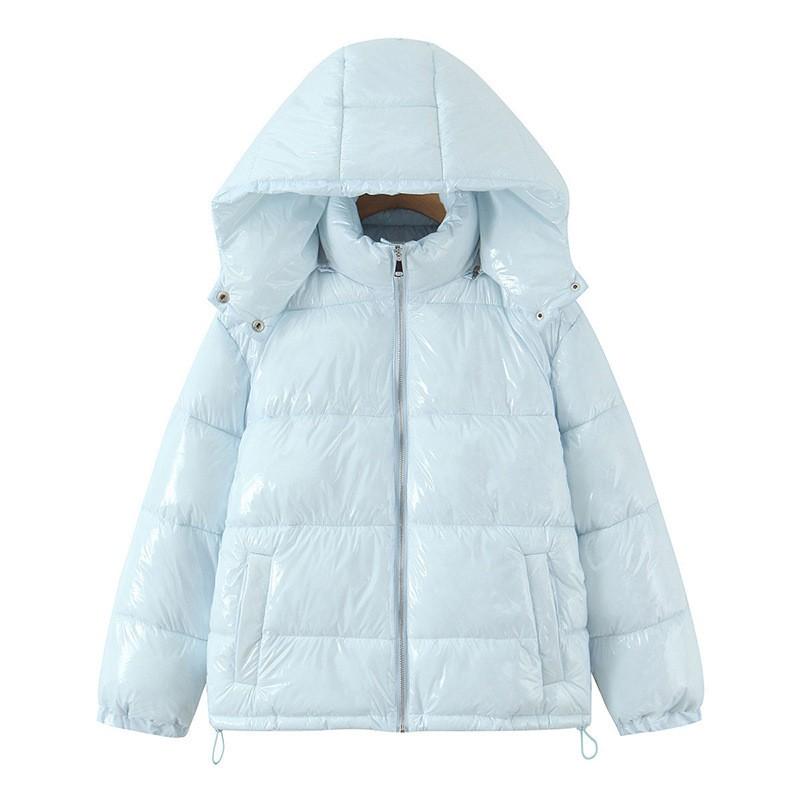 Womens Shiny Loose Hooded Puffer Coat Warm Thick Zip Winter Casual Cotton Jacket