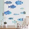 10 Pcs Wood Fish Nautical Wall Decor Rustic Hanging Beach Decor Ocean Coastal Theme Vintage Blue Fish Sculpture for Living Room Bathroom Kitchen