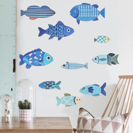 10 Pcs Wood Fish Nautical Wall Decor Rustic Hanging Beach Decor Ocean Coastal Theme Vintage Blue Fish Sculpture for Living Room Bathroom Kitchen