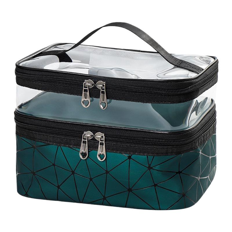 Double-layer Portable Large Capacity Makeup Bag Handheld Travel Waterproof Toiletry Bag Portable Cosmetics Storage Pouch