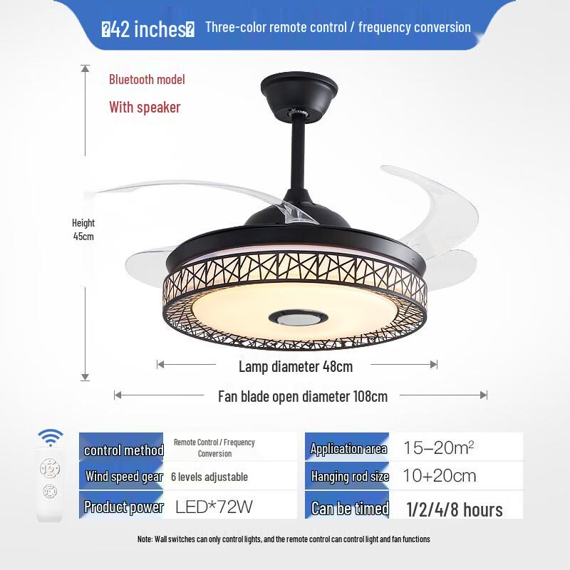 NuFeng 42-inch Invisible Ceiling Fan with Light and Bluetooth Speaker