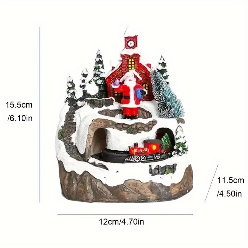 1pc Rotating Christmas Village Train House with LED-Lit Music Box - Resin Miniature Train Suitable for Tabletop Display,(No Batteries Included)