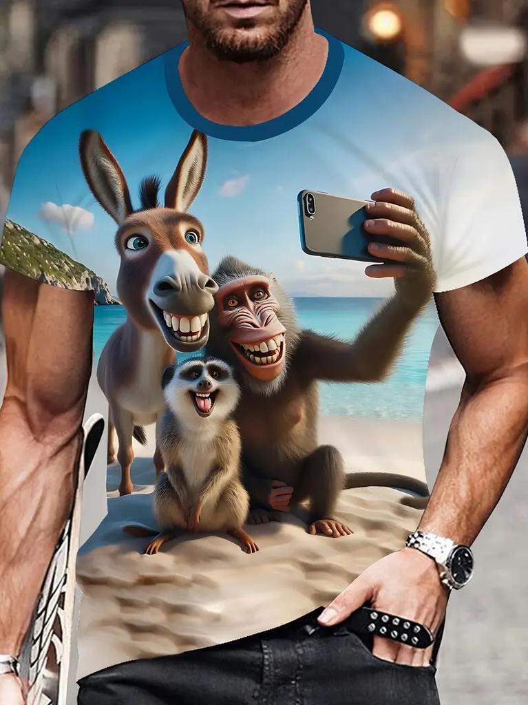 Cartcartoon Monkey Graphic 3D Printed Funny Men's T-Shirts T-Shirt Casual Short Sleeve Top O-Neck Clothing Oversize Men Tops