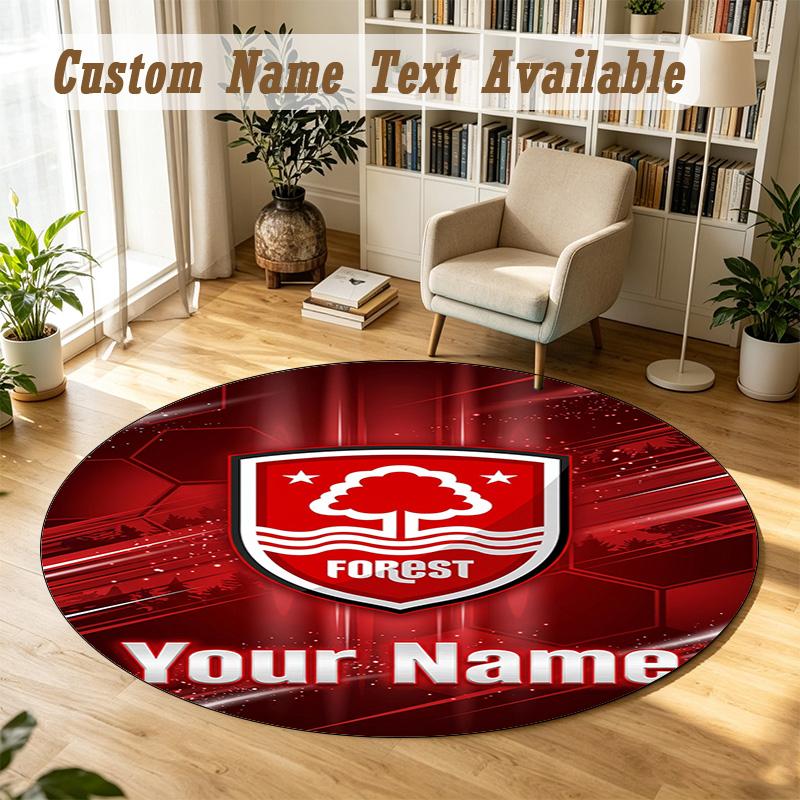 Round Rug Custom NameNottingham Forest FC Pattern Non Slip Carpet Home Floor Decor