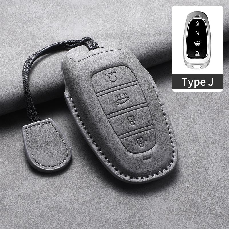 4 Buttons Leather Car Key Holder Case Cover for Hyundai Tucson Solaris Sonata Hybrid NEXO NX4 Santafe Dn8 Car Key Holder Shell