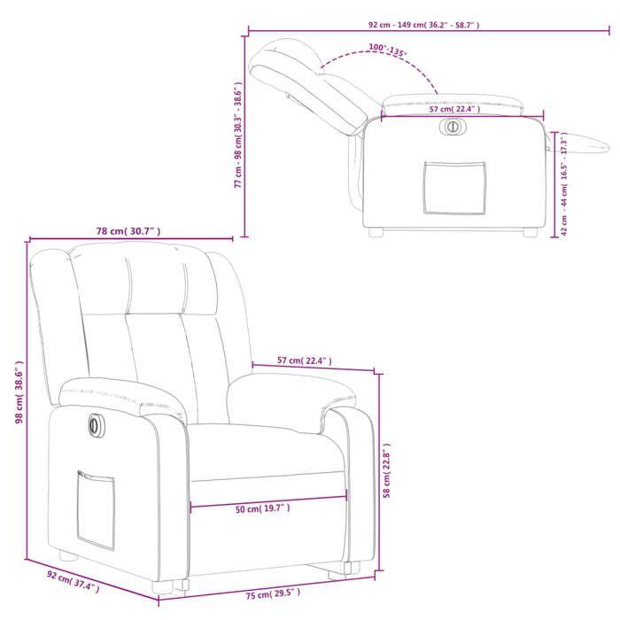VidaXL Electric Recliner, Relaxation Chair with Adjustable Backrest and Footrest, Living Room Seat, Modern, 3205340