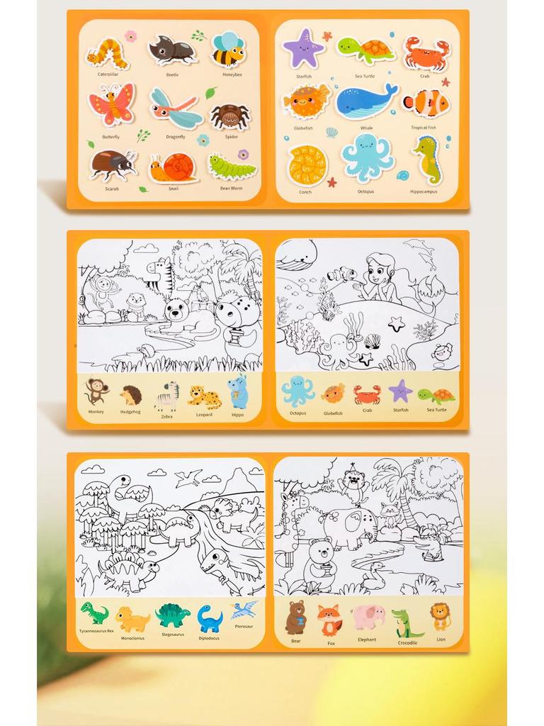 Children's Reusable Graffiti Quiet Book: Animals & Transportation Educational Toy for Toddlers