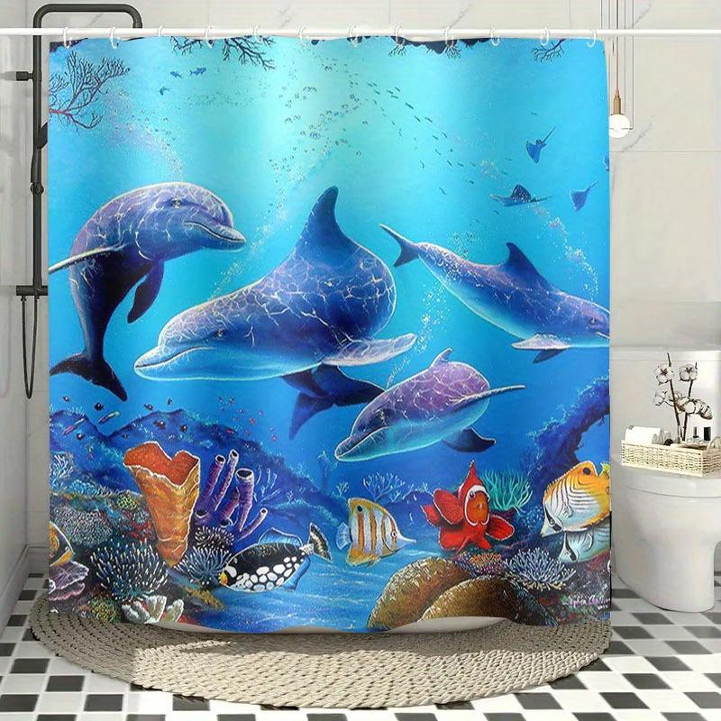 2D Flat, JIT1P Dolphin Pattern 2D Flat Shower Curtain, High-end Elegant Bathroom Curtain Shower Curtain, Shower Curtain Home Dec