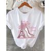 European Size Chic Eiffel Tower High Heels Graphic Tee for Women, Short Sleeve Crew Neck, Relaxed Fit, Casual Summer Spring